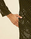 alt message - Manyavar Men Olive Green Chikankari Kurta Set image number 3